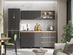 Кухонный гарнитур 1,7м Хелен  (дуб крафт золотой/графит) в Чернореченском - chernorechenskij.mebel-nsk.ru | фото